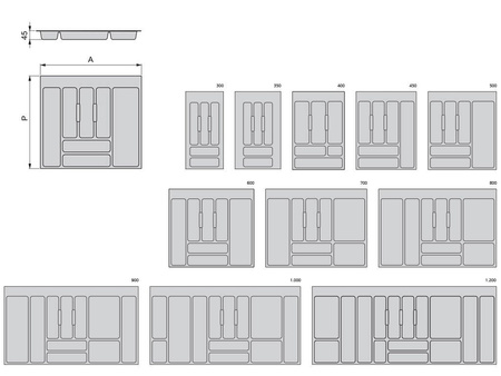 Wkład na sztućce do szuflady Optima 50x50 Szary antracyt wymiar 422x475mm