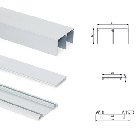 Zestaw systemu Placard 81 do drzwi przesuwnych z cichym domykiem do 30 kg 18 mm profil cięty na 1,95 m + reszta Wave Emuca