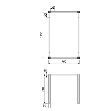 Kwadratowe nogi i rama stołu, 1150x750 mm, Stal, Czarny