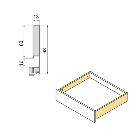 Szuflada Emuca L-500 H-93 Niska z systemem cichego domyku Szaro-antracytowa zewnętrzna 60 kg Vertex 3D