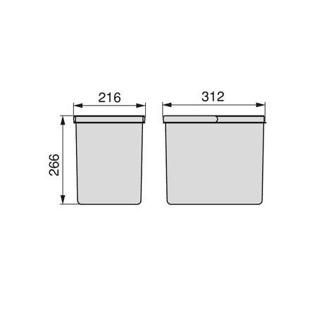 Kosze na śmieci o wysokości 266 mm, 2x15L + wkład pod kosze M70 Emuca