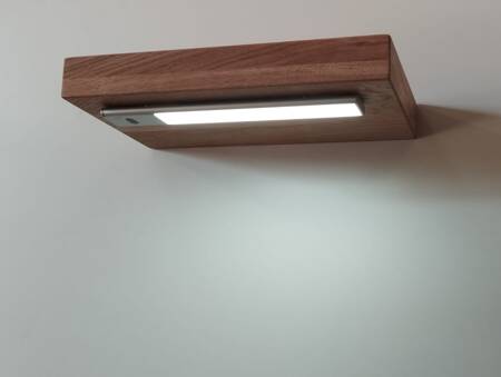 Półka drewniana dębowa 100x20x2cm w zestawie z lampą LED Kaus 60 cm z czujnikiem zbliżeniowym Anodyzowany mat