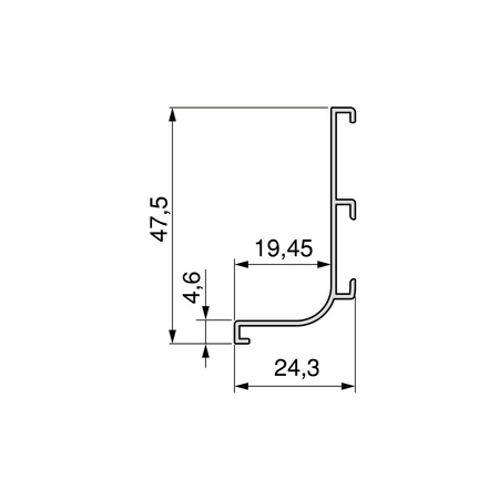 Profili Gola-r górny do bezuchwytowych frontów modułowych 2,35 m długości Anodyzowany mat w kształcie litery L ilość 1szt.